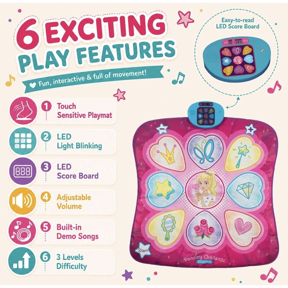 Dance Mat for Girls Kids Interactive Dancing Game Pad Pink LED Lights, SUNLIN - Picture 3 of 10